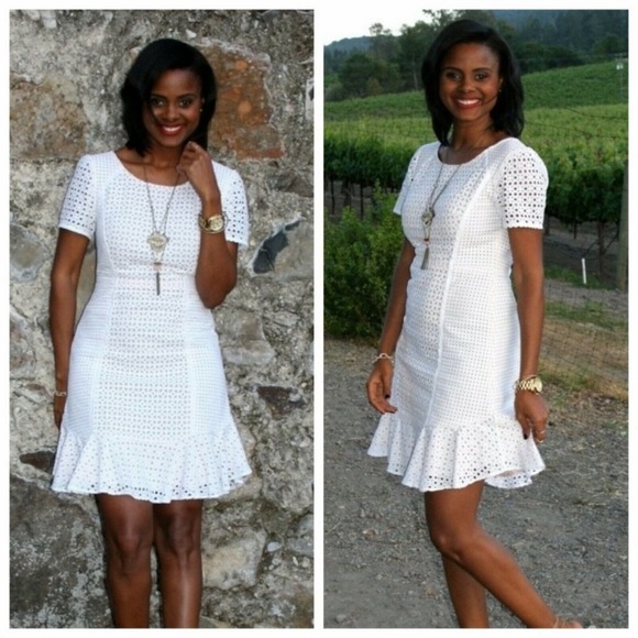 Anthropologie White Georgia Eyelet Dress Size 12 - Picture 5 of 16